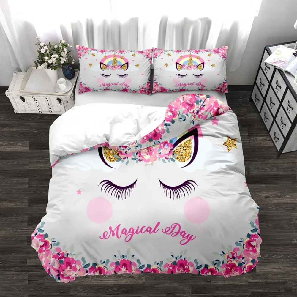 

Cartoon Unicorn Cute 3D Print Comforter Bedding Set For Girls Duvet Cover Sets Pillowcase Twin Full Queen King Size Home Textile