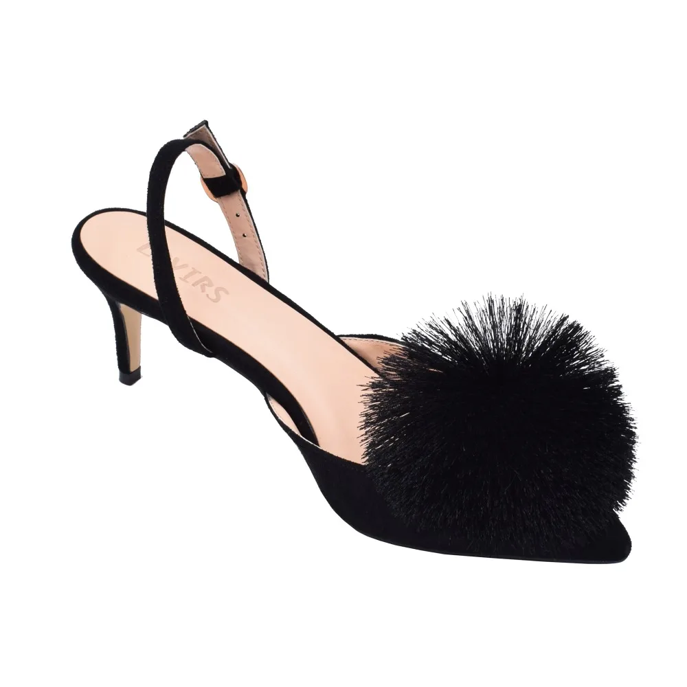 

Lovirs Women Cute Pom-poms Kitten Heels Velvet Pumps Pointed Toe Slingback Pumps Low Heel 6.5cm Heel Sandals Evening Party Shoes