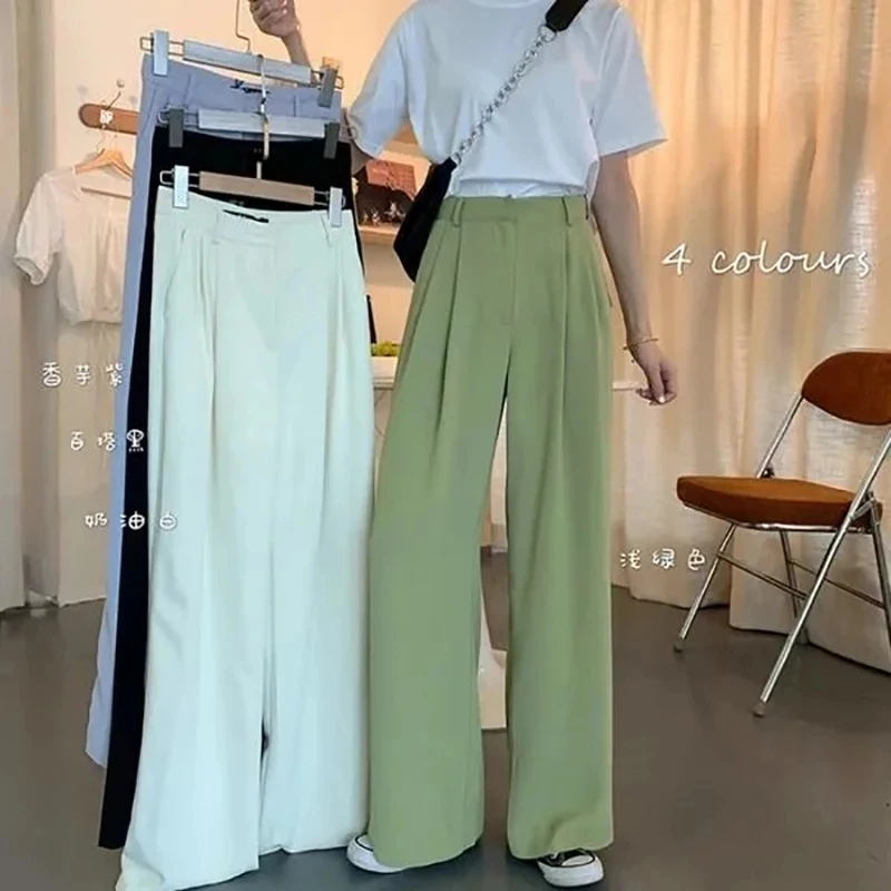 

Summer Loose Pants Women Korean Fashion High Waist Wide-leg Bottom Pants Female Baggies Solid Black Casual Trousers New 2021
