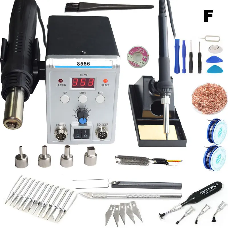 Eruntop 8586 Электрический паяльник с двойным цифровым дисплеем+ DIY фена лучше SMD паяльная станция