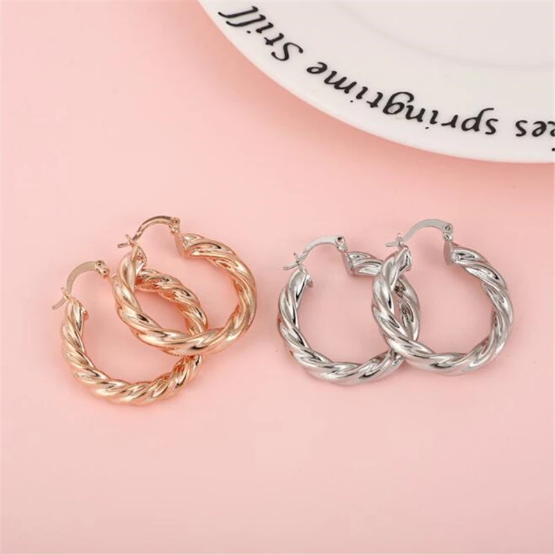 

new hyperbole real gold color plated copper glossy twist round earrings for women circle hoop earrings jewelry statement gifts
