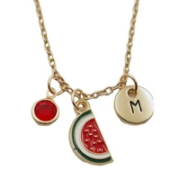 new watermelon fruit initial letter birthstone gold necklace fashion jewelry christmas gifts women accessories pendant
