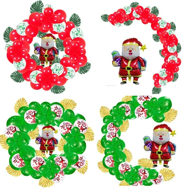 

71pcs Christmas Decorations for Home Confetti Balloon Arch Party Decoration Simulation Turtle Leaf Santa Claus Balloon Garland