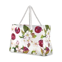 new women nylon cherry flowers and cherry berries shoulder bag female large capacity ladies beach bag girls shopping handbag