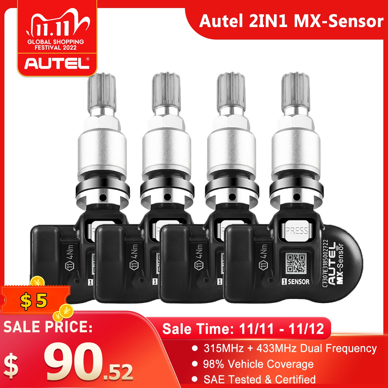 

4 шт. Autel 2 в 1 MX-Sensor двойная частота 315 МГц + 433 МГц универсальный клон-able программируемый TPMS датчик s инструменты для ремонта шин