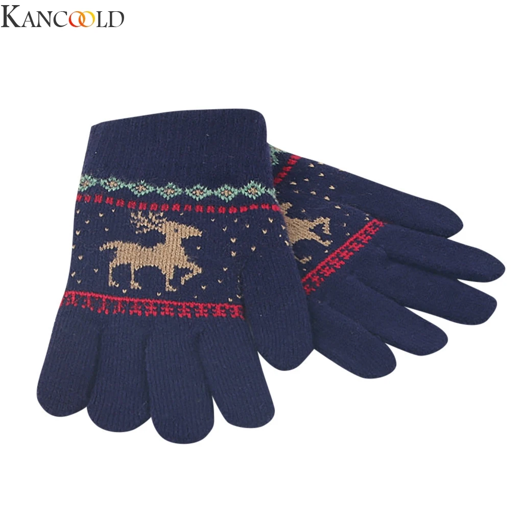 Женские вязаные перчатки KANCOOLD с оленем снежинками закрытыми пальцами зимние