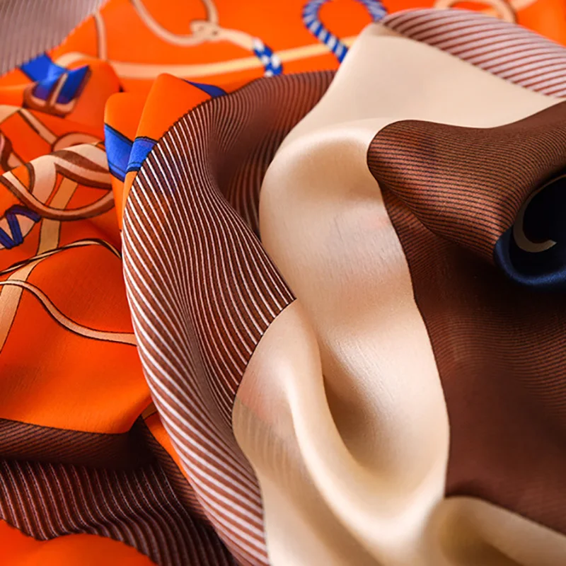 

2021 Women Imitation Silk Scarf Chain Print Shawls Office Lady Soft Wraps Female Headscarf Beach Towel Best Gift 90x180cm