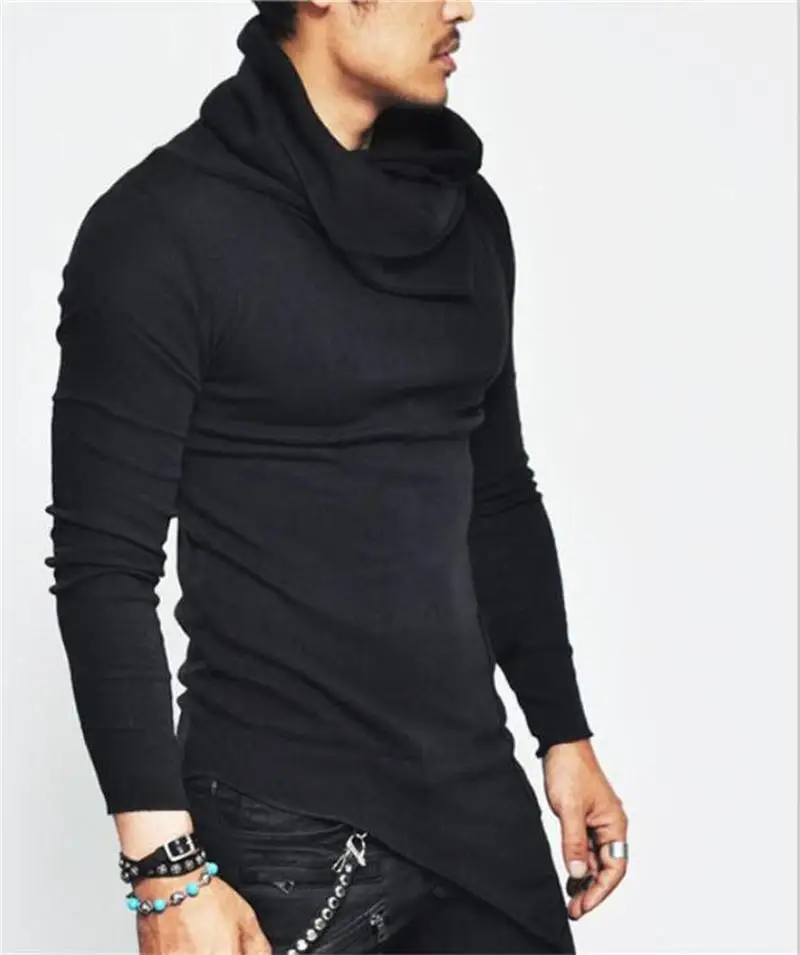 Autumn and Winter Models Men's Pile Collar Long-sleeved T-shirt Irregular Low Swing Large Size Bottoming Shirt Hip-hop | Мужская