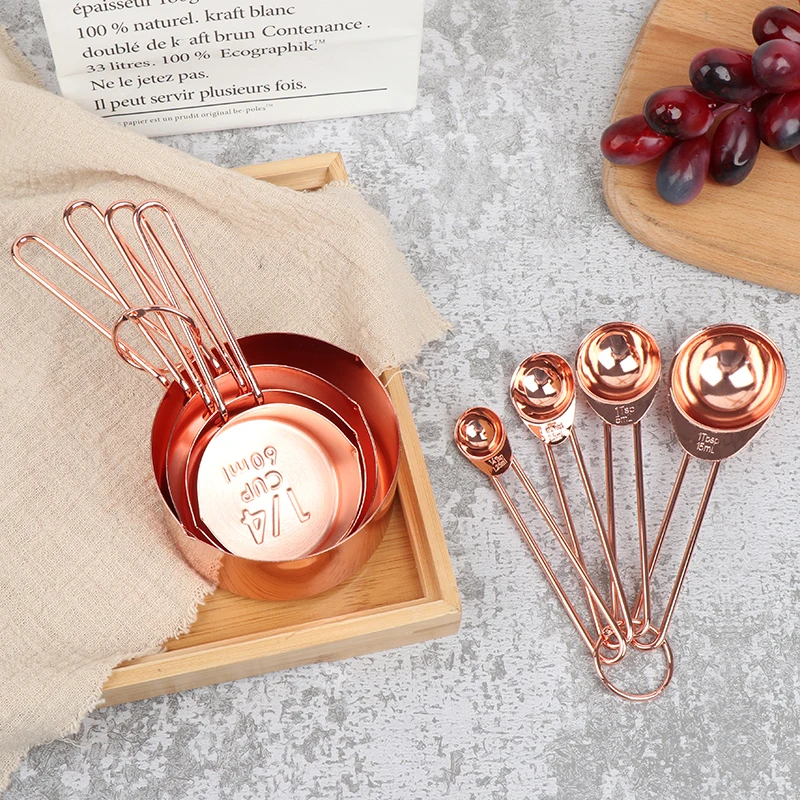 8 шт. мерные стаканы и ложки из нержавеющей стали под розовое золото|Мерные ложки|