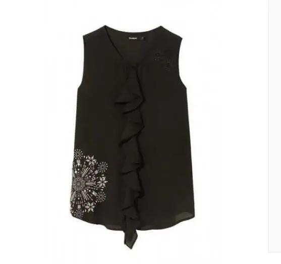 

Foreign trade Spain desigual Chiffon pin bead sleeveless top women's black vest breathable clothing
