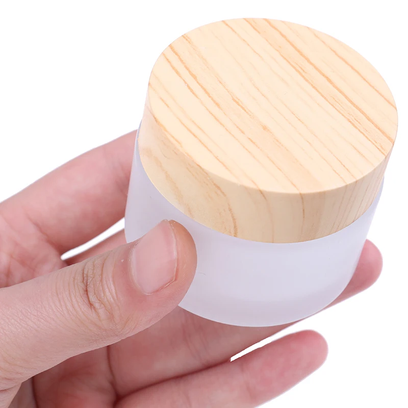 

1PCS 5g 10g 15g 30g 50g Frosted Glass Jar Skin Care Eye Cream Jars Pot Refillable Bottle Cosmetic Container With Wood Grain Lid