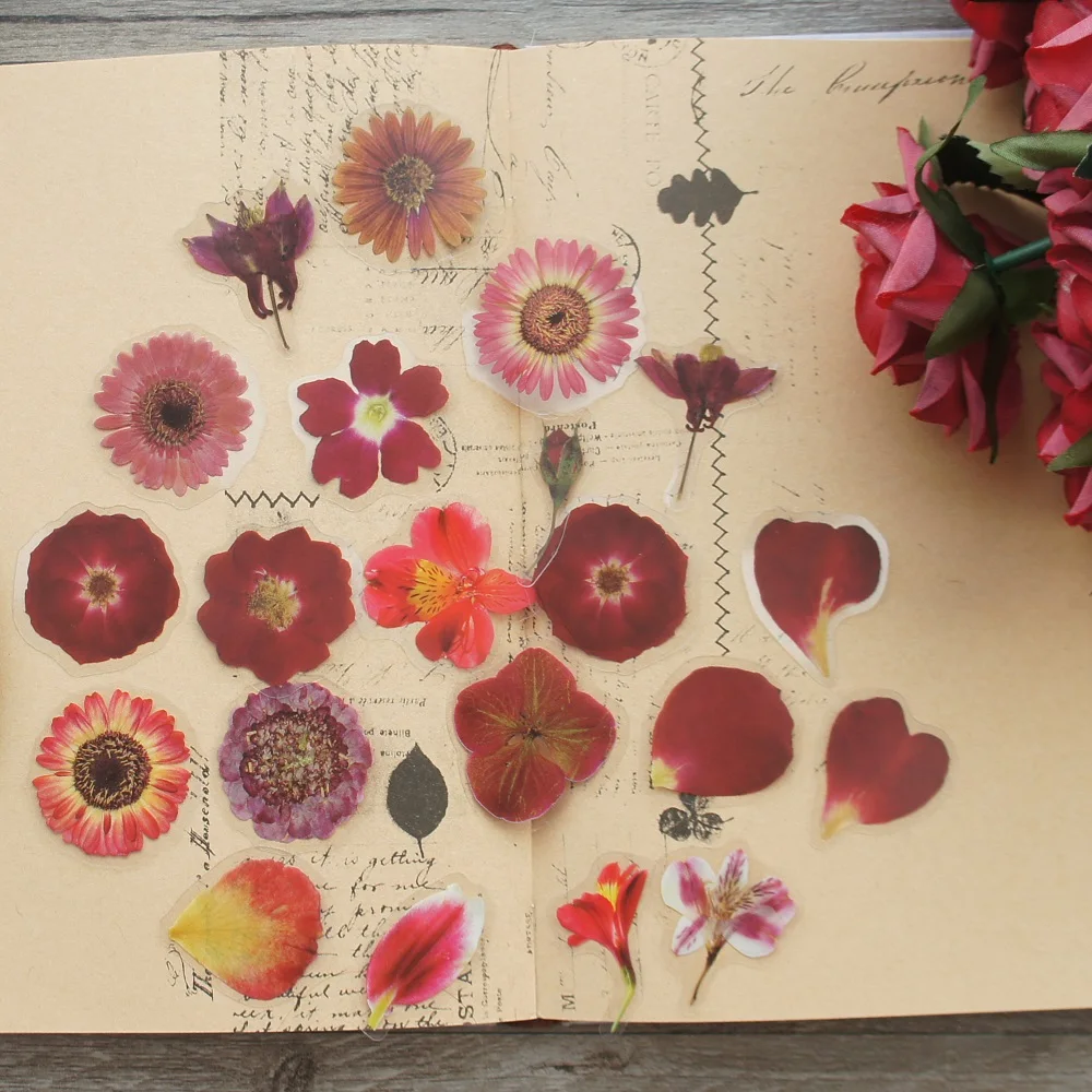

38pcs Deep Red Petals Style Transparent Sticker Scrapbooking DIY Gift Packing Label Gift Decoration Tag