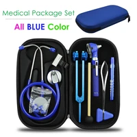 blue home medical health monitor storage case kit with stethoscope otoscope tuning fork reflex hammer led penlight torch tool