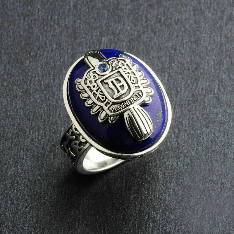 Vampire Diaries Rings 925 Sterling Silver Damon Salvatore Ring For Men's With Lapis Lazuli Customized Jewelry Cosplay Props Gift