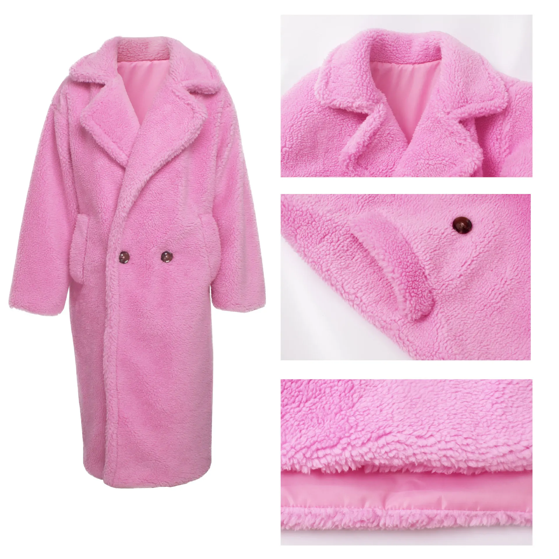 Розовая длинная плюшевая куртка пальто для женщин зима 2019 толстая теплая верхняя