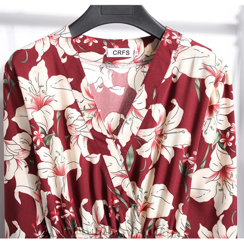 

shintimes 8 Colors Beach Dress 2020 Summer Dresses Elastic High Waist Floral Dress Fashion Flare Sleeve Chiffon Women Dresses