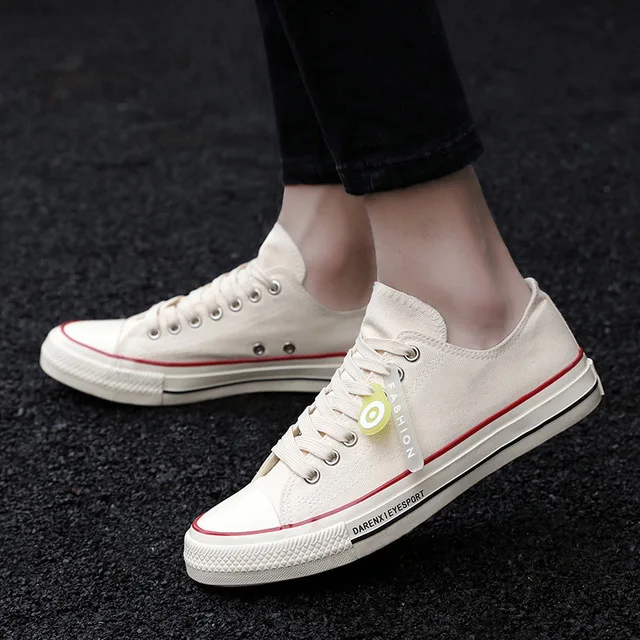 Мужские парусиновые кроссовки черные повседневные с низким берцем Классические