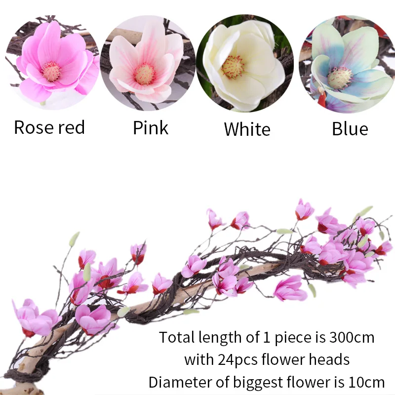 

300cm Magnolia Wall Flowers Branches Wreath Garland Artificial Fake Flower Wedding Arch Decorate Home Decoration Party Accessory