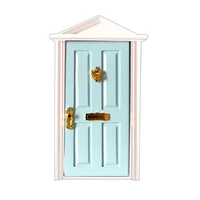 1 set of 112 scale dollhouse miniature home garden decor external open 4 panel wooden fairy door with hardware blue
