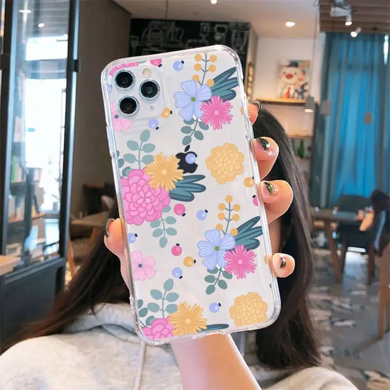 

fashion flower beautiful Phone Case Transparent for iPhone 6 7 8 11 12 s mini pro X XS XR MAX Plus cover funda shell