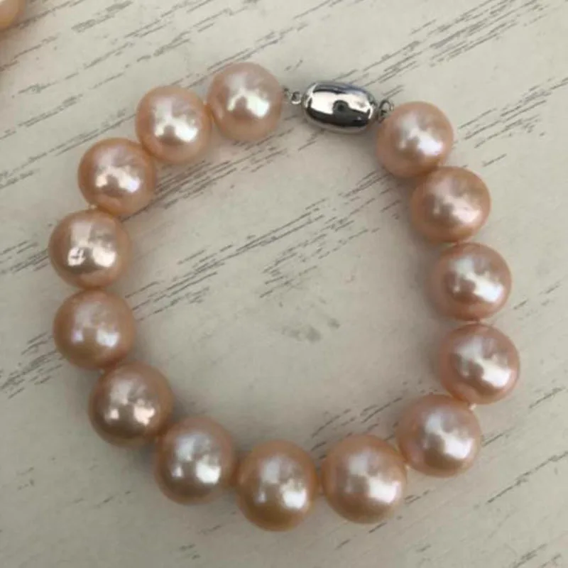 

gorgeous 13-15mm south sea round gold pink pearl bracelet 7.5-8"