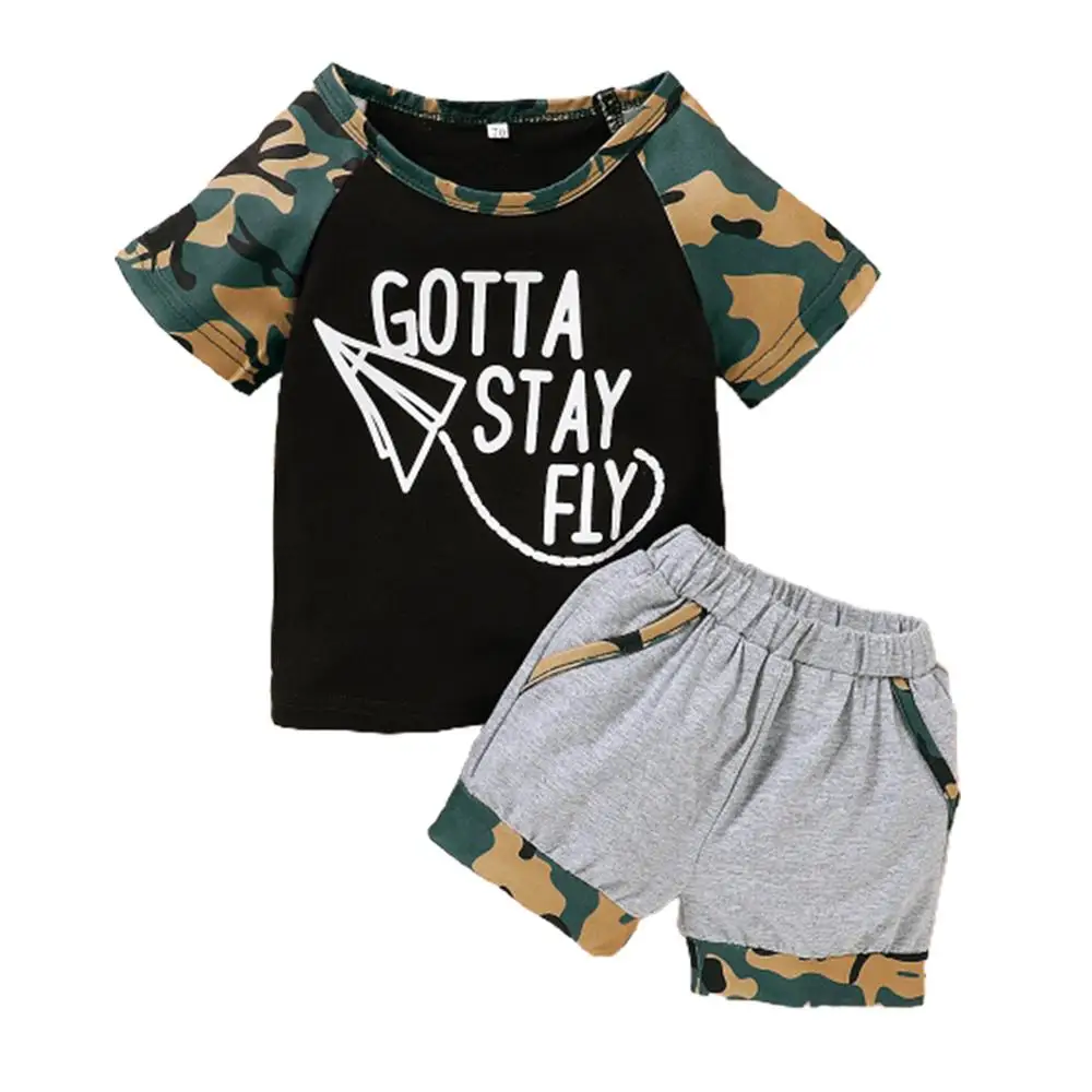 

Camouflage Printed Summer Outfits Kids Girls Boys Short Sleeves T Shirt Shorts Set