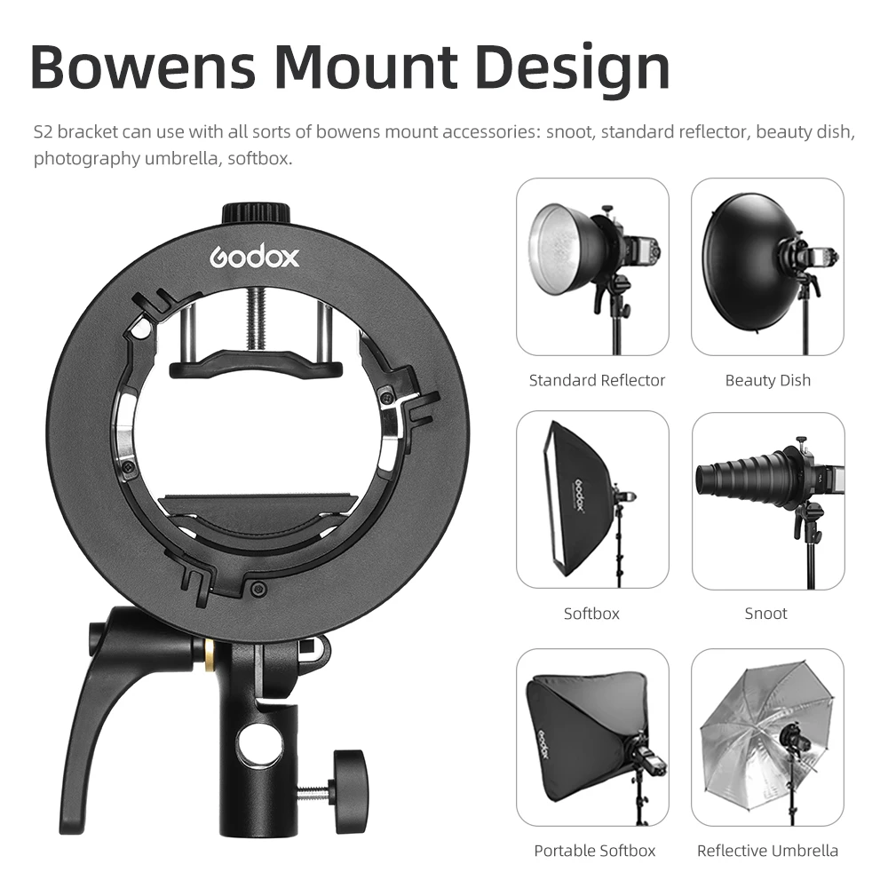 

Godox S2 Bowens Mount Flash S-type Holder Bracket for Godox V1 V860II AD200 AD400PRO Speedlite Flash Snoot Softbox