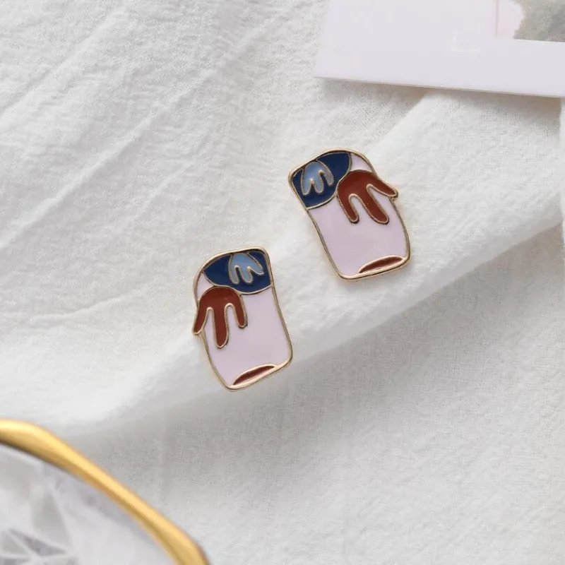 

2020 New Enamel Irregular Art Abstract Metal Contrast Color Geometric Trendy Colorful Chic Stud Earrings For Women Jewelry