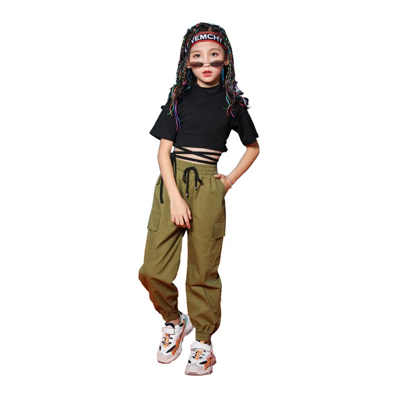 

Kids Plain Black High Neck Sweatshirt Top Crop Cool Hip Hop Clothing Running Causal Pants for Girls Jazz Dance Costume Clothes