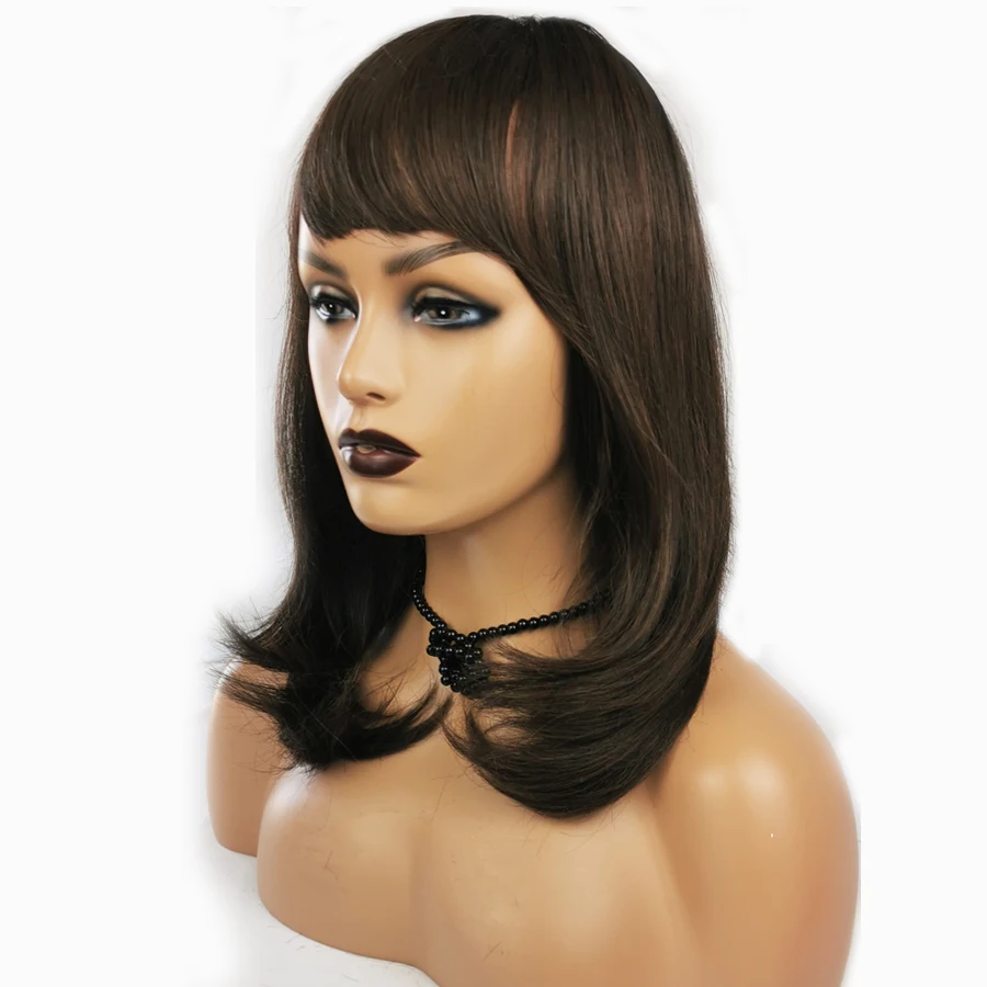 

M&H Brown Color Bob Wig Glueless Full Lace Wigs Synthetic Lace Wigs For Black Women Daily Wear Heat Resistant Futura Fiber Hair