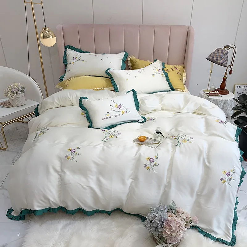 Новый продукт 2019 комплект постельных принадлежностей из 4 предметов с вышитыми