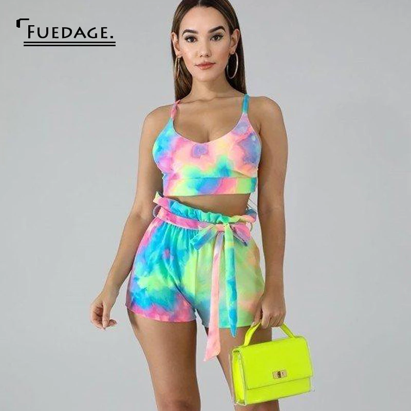Fuedage летний пикантный комплект из двух предметов без рукавов с поясом и открытой