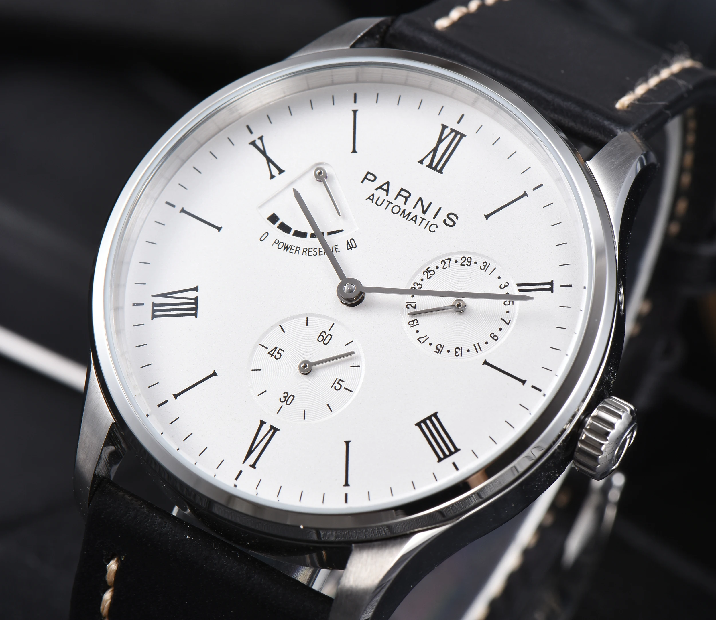 Часы мужские механические с автоподзаводом синим циферблатом и календарем