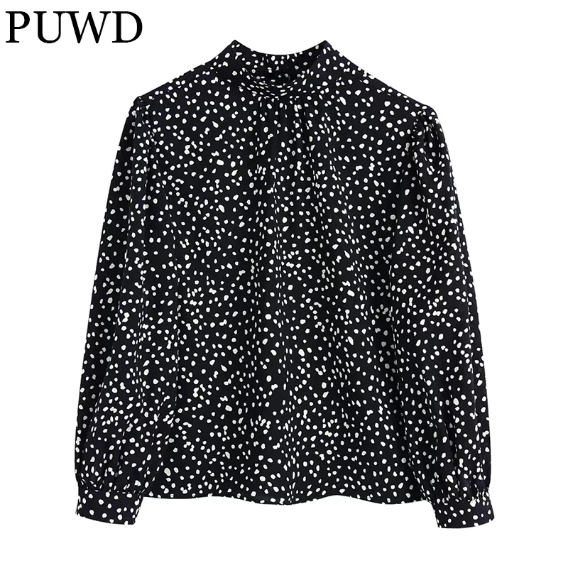 

Женская рубашка в горошек PUWD, с круглым вырезом и длинным рукавом, весна 2022, Повседневная элегантная женская блузка, уличная одежда, свободн...