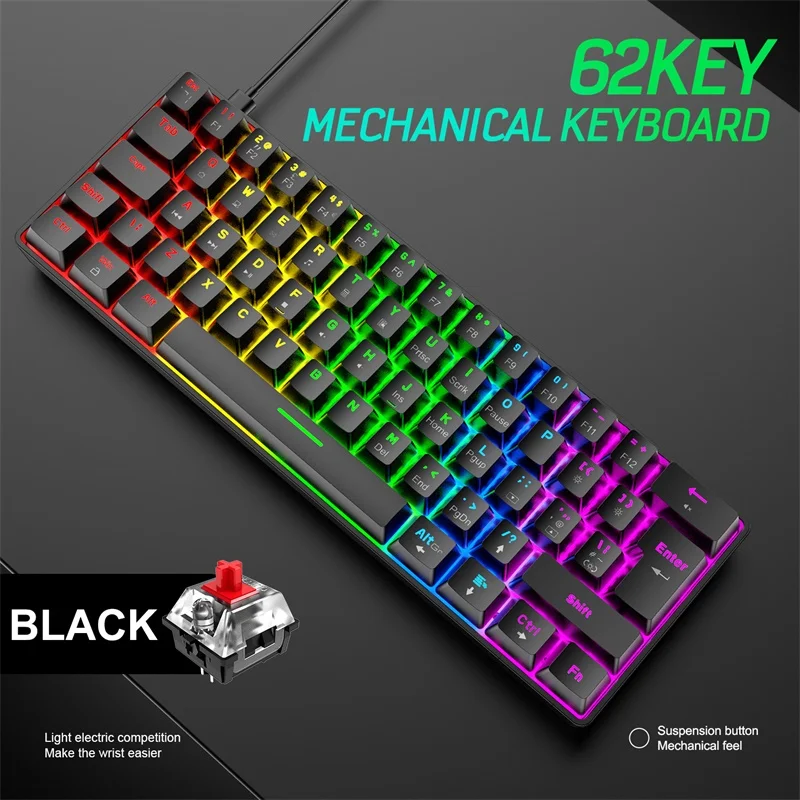 

Механическая клавиатура T60, 62 клавиши, 18 типов, RGB, USB Проводная Подсветка типа C, водонепроницаемая, ABS, для 60% клавиатуры, для игр на ПК