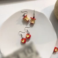 cute apple fruit shaped earrings interesting sweet novelty high quality female asymmetric resin ear clip earrings jewelry