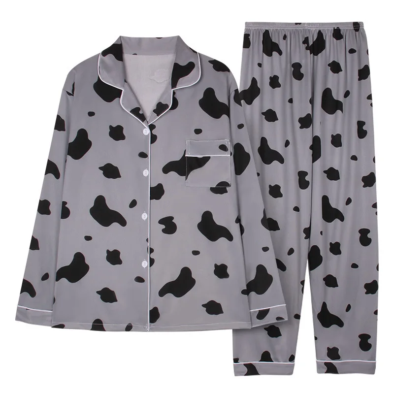 New Autumn Pajamas Women's Lapel Cardigan Nightwear 2Pcs Suit Milk Silk Nightgown Casual Home Wear Full Sleepwear Sleep Tops