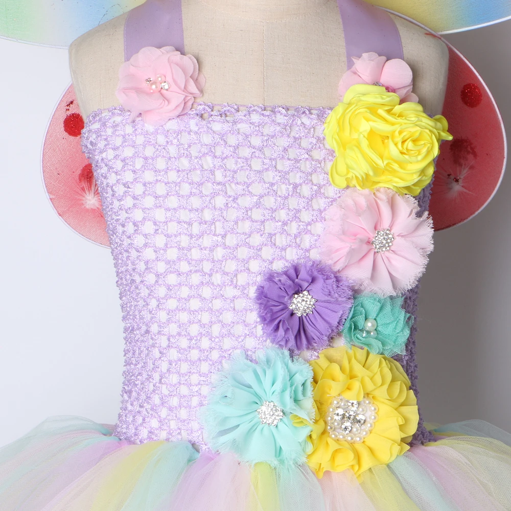 Пастель сказочная балетная пачка платье с украшением в виде крыльев цветочным