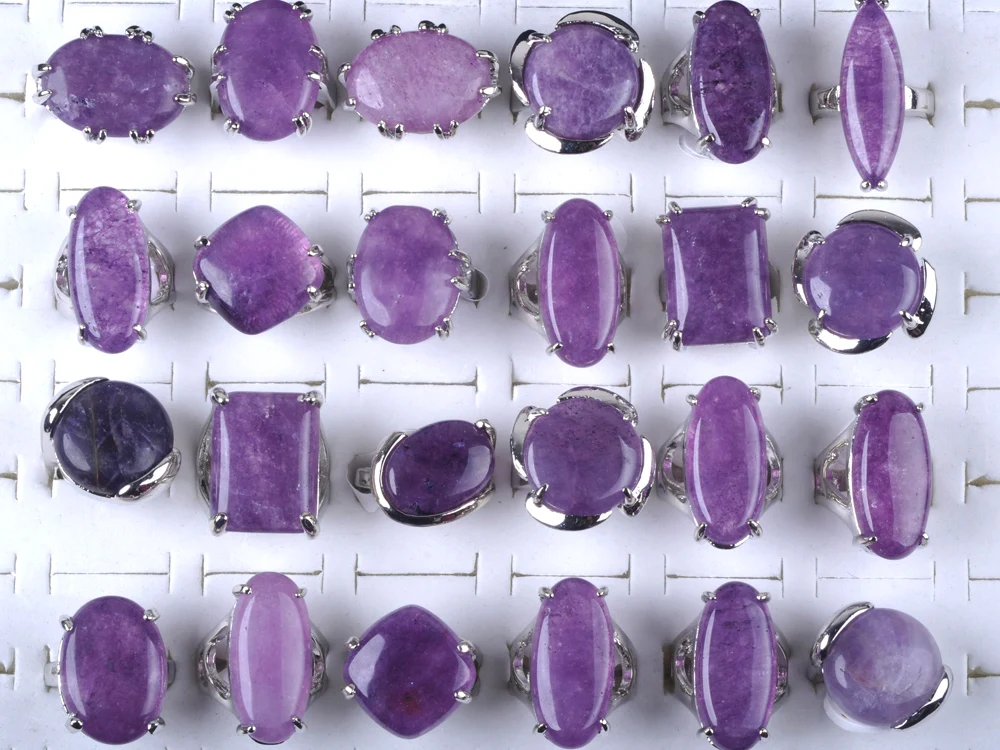 

20pcs/lot Natural Purple Charoite Crystal Ring Russia Stone Oval Square Beads Fashion Ring Jewelry