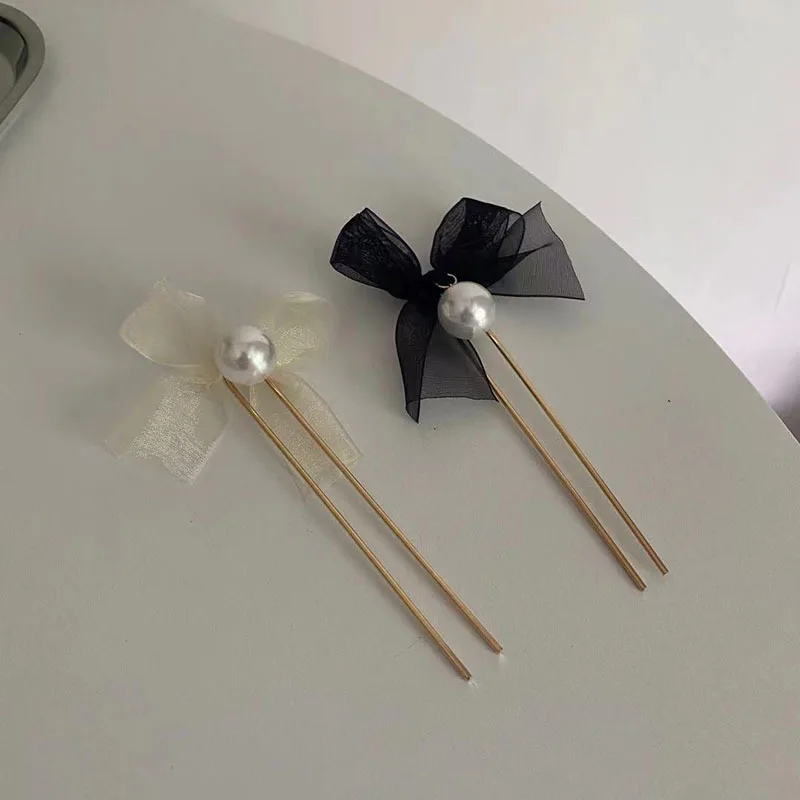 

Origin Summer Unusual Lace Oversize Simulation Pearl Hairpin for Women U Shape Gold Color Metallic Bowknot Party Hairpin Jewelry