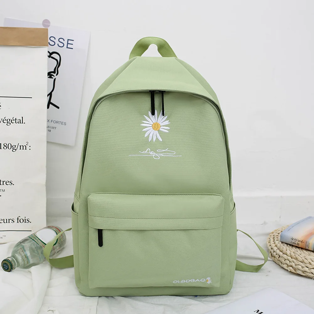 Повседневный холщовый рюкзак зеленого цвета с вышивкой маргариток, вместительная уличная дорожная сумка для студентов колледжа, школьные ...
