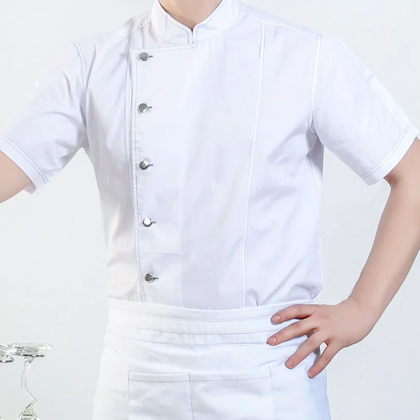 

Man Chef Jacket with Apron Uniform Food Service Cook Denim Cotton Short&full Sleeve Tops Oil Water Proof Shirt Clothing Set