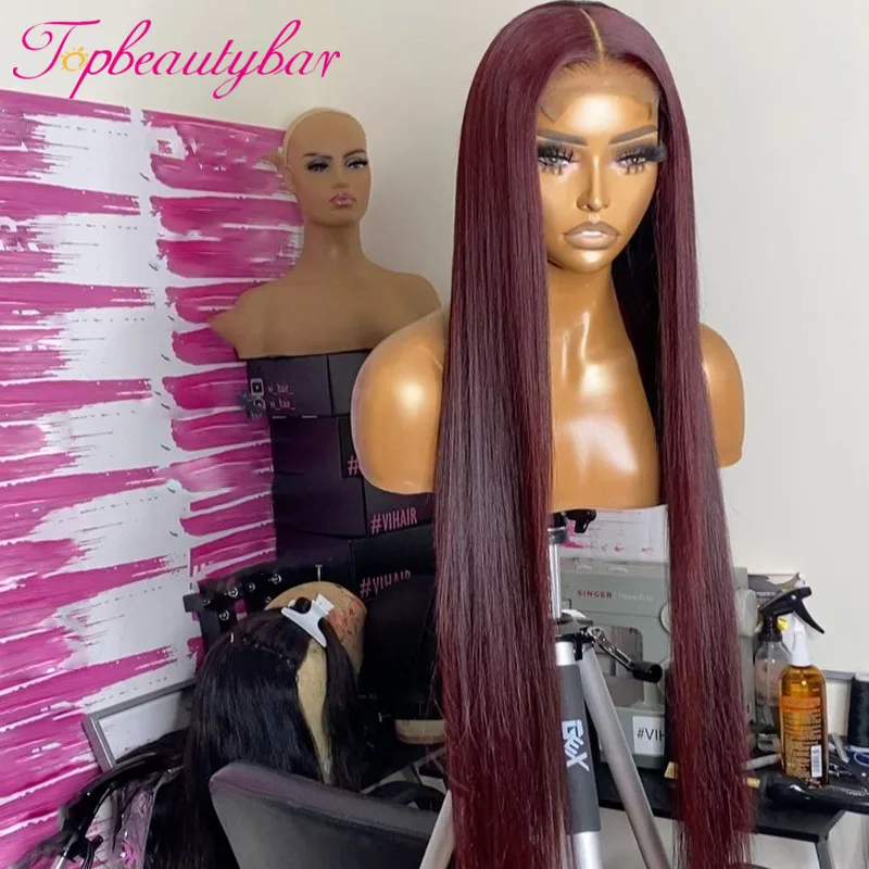 Прямые бордовые 13X4 парики на сетке спереди 99J цветные передние человеческие