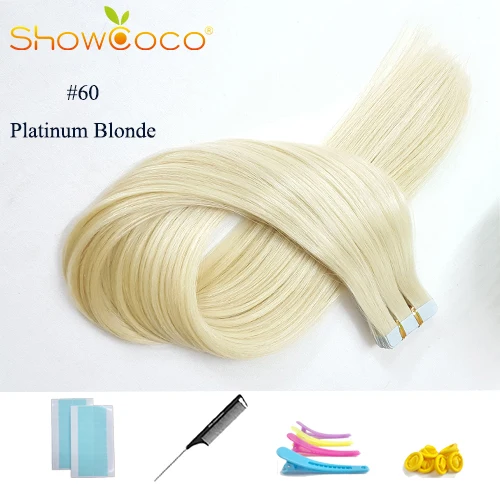 Color60 -20 Pcs ShowCoco лента в Пряди человеческих волос для наращивания натурального волос 20/40 шт, смешанные цвета, Цвет горячие головы для наращивания блеск коричневого до блондинка ленточных накопителей - Цвет: Color60 -20 Pcs