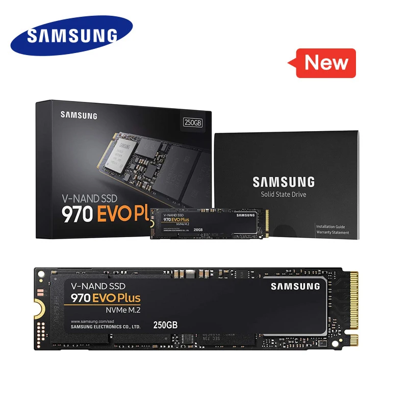 

SAMSUNG SSD 970 EVO Plus M.2 2280 NVMe 250 ГБ, Внутренний твердотельный накопитель для ноутбука, настольного компьютера, PCLe 3,0x4 MLC