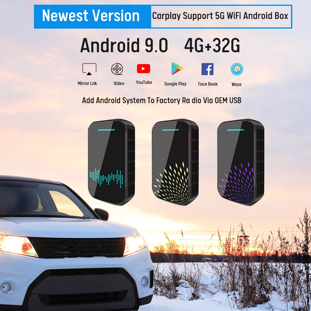 

Andriod 9.0 New Version Wireless Carplay with 4+32G Carplay Aibox Support Android Auto Media TV Box for Au-di V W Hyun-dai Sko-d