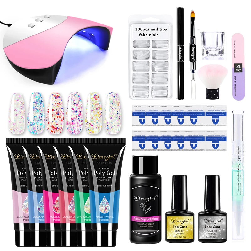 Manicure Set Poly Nail Quick Building Gel Clear Soak Off Polish With UV LED Lamp Kit Professional | Красота и здоровье