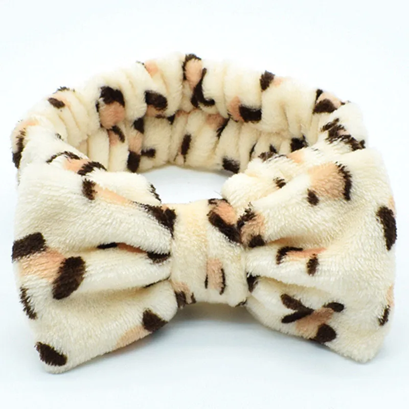 

Leopard Makeup Wash Face Headbands for Women Girls Coral Fleece Bow Hairband Turban Knot Elastic Headwrap Girls Hair Accessories