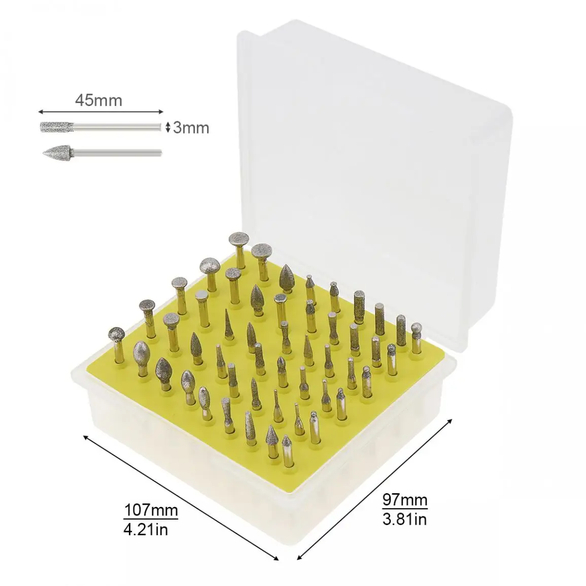 

50pcs/lot Diamond Coated Grinding Grinder Head Glass Burr with Plastic Box for Rotary Tools