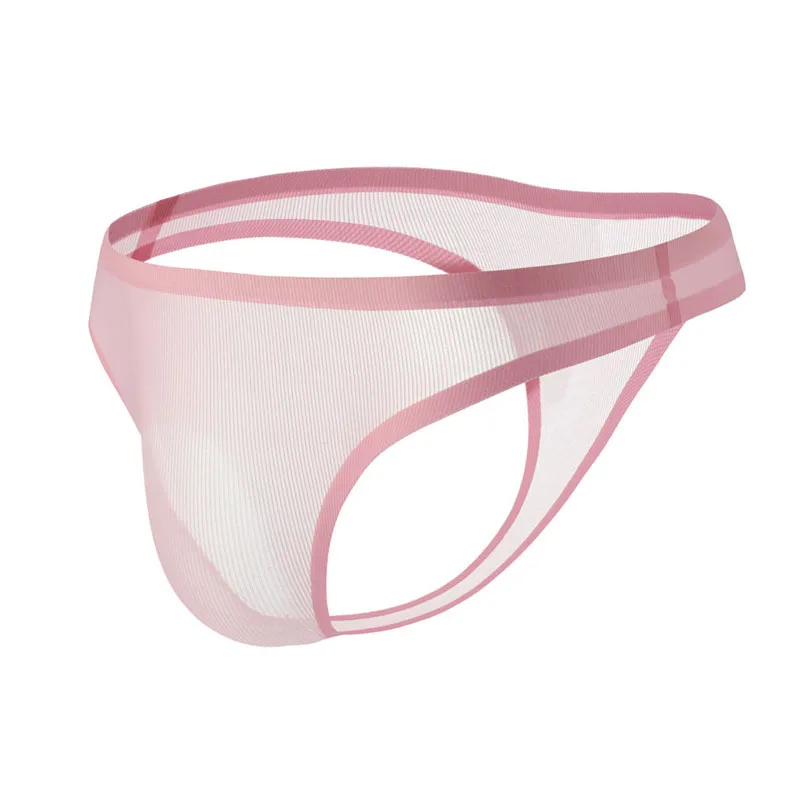 6PCS Gay Thongs Men Underwear Ultra-thin Ice Silk Male Sexy Low Waist Seamless Breathable Solid Double G-stringsThong Panties